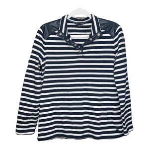 Brooks Brothers Nautical Coastal Blue/White Striped Blouse Size Large SC1